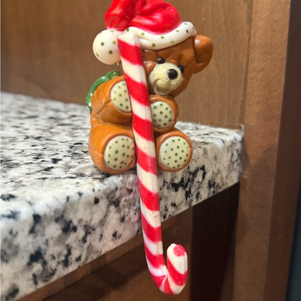 Festive Teddy‎ Bear Candy Cane Shelf Decor Vintage